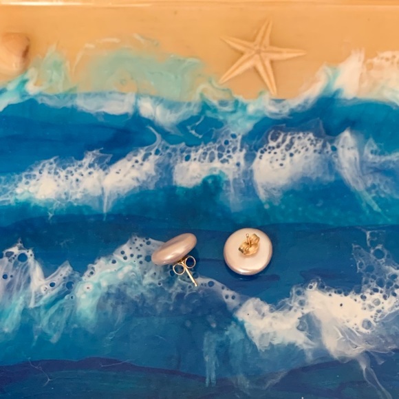 Pink pearl earrings 14K - Picture 6 of 6